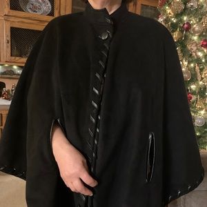 NWOT Charter Club - Black Faux Leather Stitch Cape